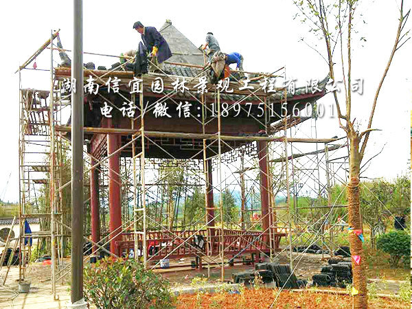 江西省鹰潭市龙虎山道教学院仿古小青瓦四角亭安装