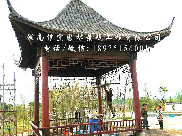 江西省鹰潭市龙虎山道教学院仿古小青瓦四角亭安装